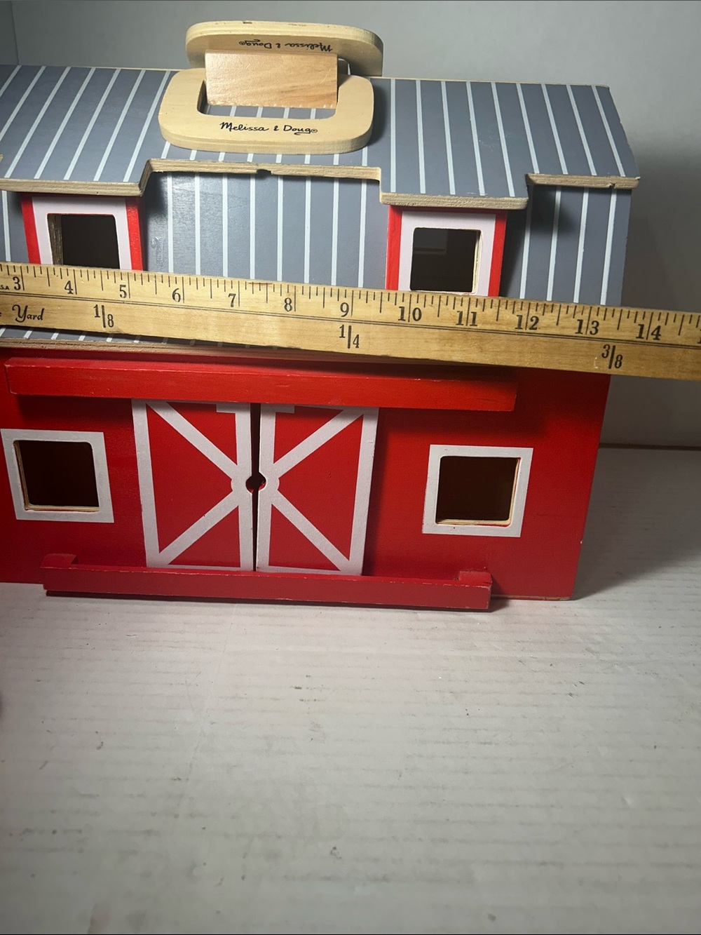 Melissa & Doug Red Wooden Barn with Gray Roof and White Trim - Picture 9 of 9